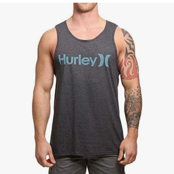 Hurley Men's Graphic Tank Top heather Gray white logo. Crew Neck Size M - Picture 1 of 10